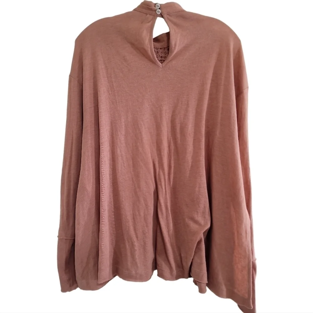 Free People New Romantics Lena Mock Neck Blouse Medium High Neck Flowy Side Slit